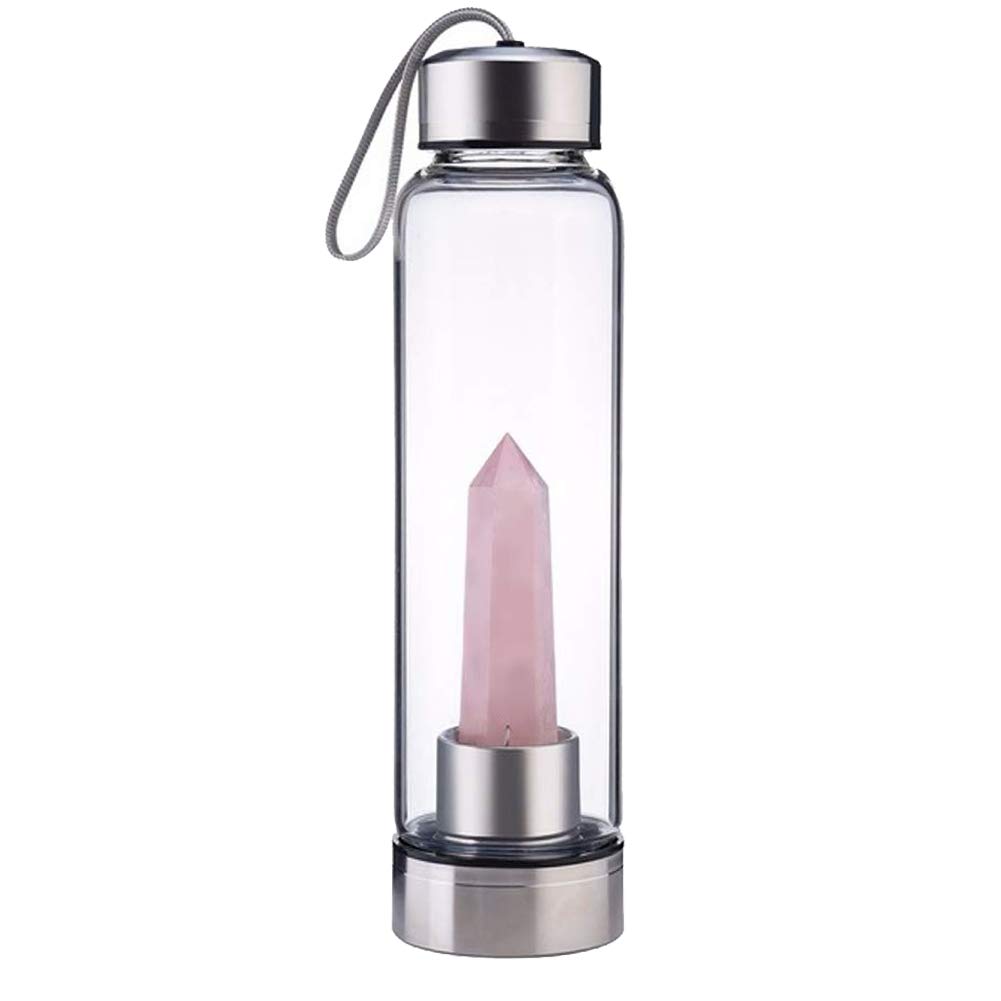 Botella de agua de cristal reutilizable, botella de agua de cristal para  hacer emlixir de agua preciosa con infusión de cristal, 18.6 fl oz